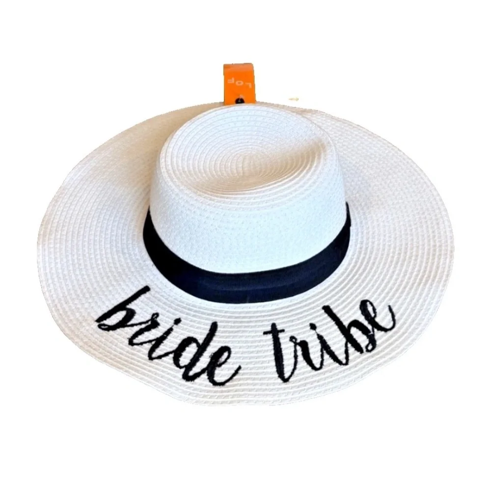 Bride Tribe‎ Woven Sun Hat; Black/White; Black Ribbon; Adjustable; NWT